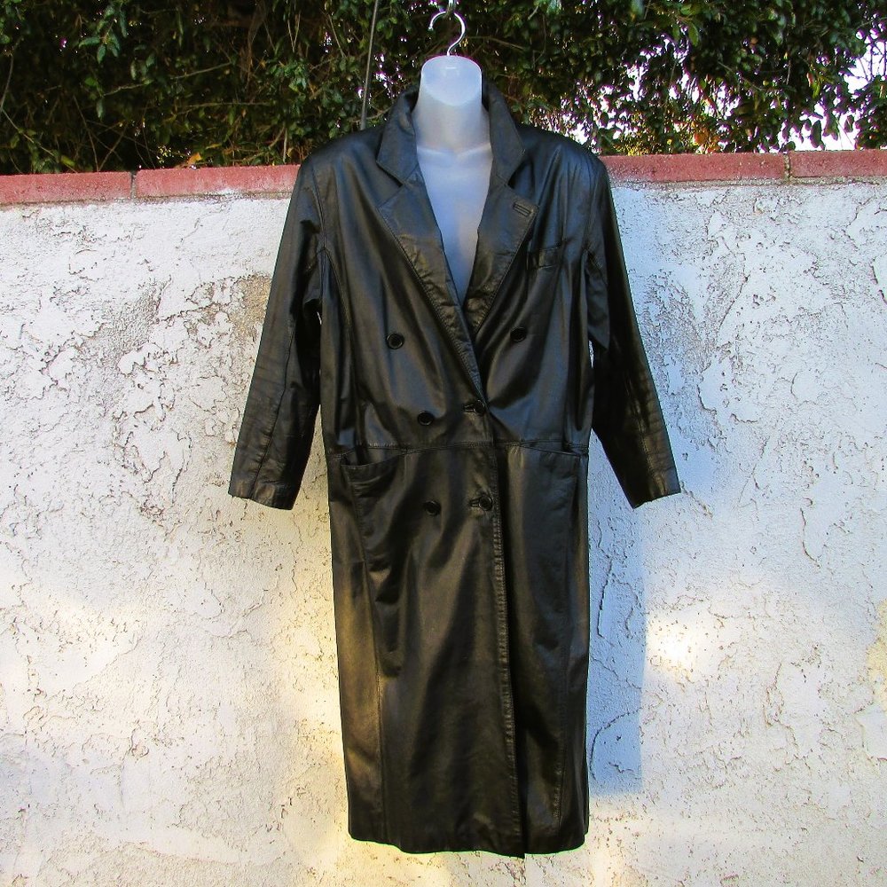 Ricardo Lenzi black leather double breast coat 10